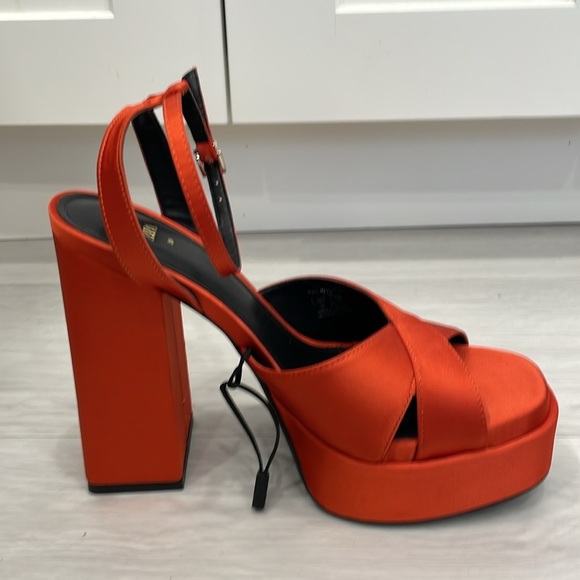 Zara Orange Satin Chunky Platform Heels - Picture 7 of 16
